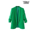 thumbnail image 3 of TRAF-Chaqueta abierta para mujer, abrigo Vintage de manga larga plisada con bolsillos y solapa, prendas de vestir exteriores elegantes, 3 of 5