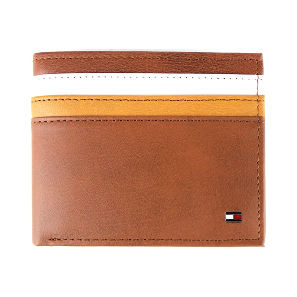 Tommy Hilfiger Men's Leather Double Billfold Passcase Wallet & Valet Honey Tan