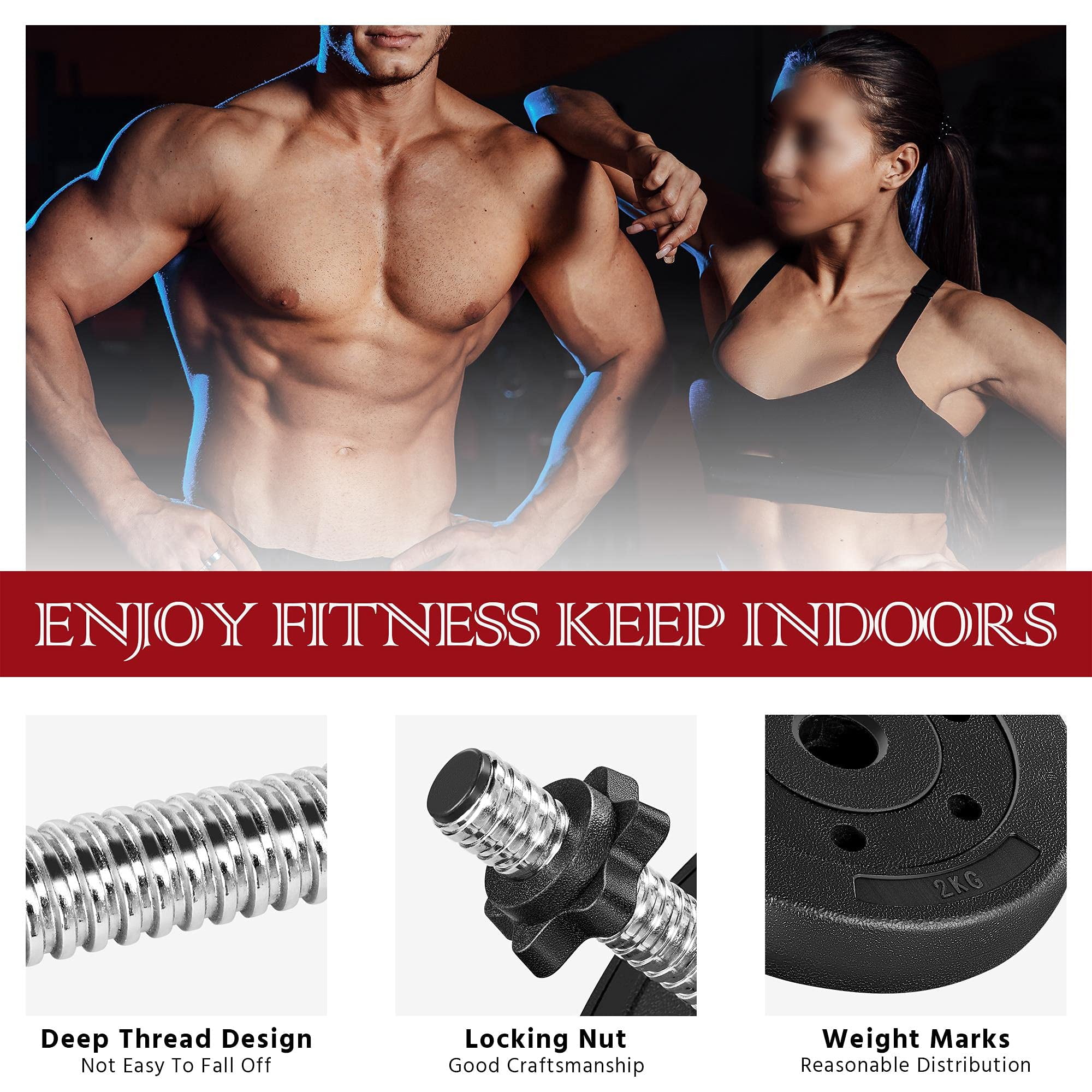 Adjustable dumbbell set for home gym, spinlock collars dumbbells for strength training, full body workout equipment for men and women, black