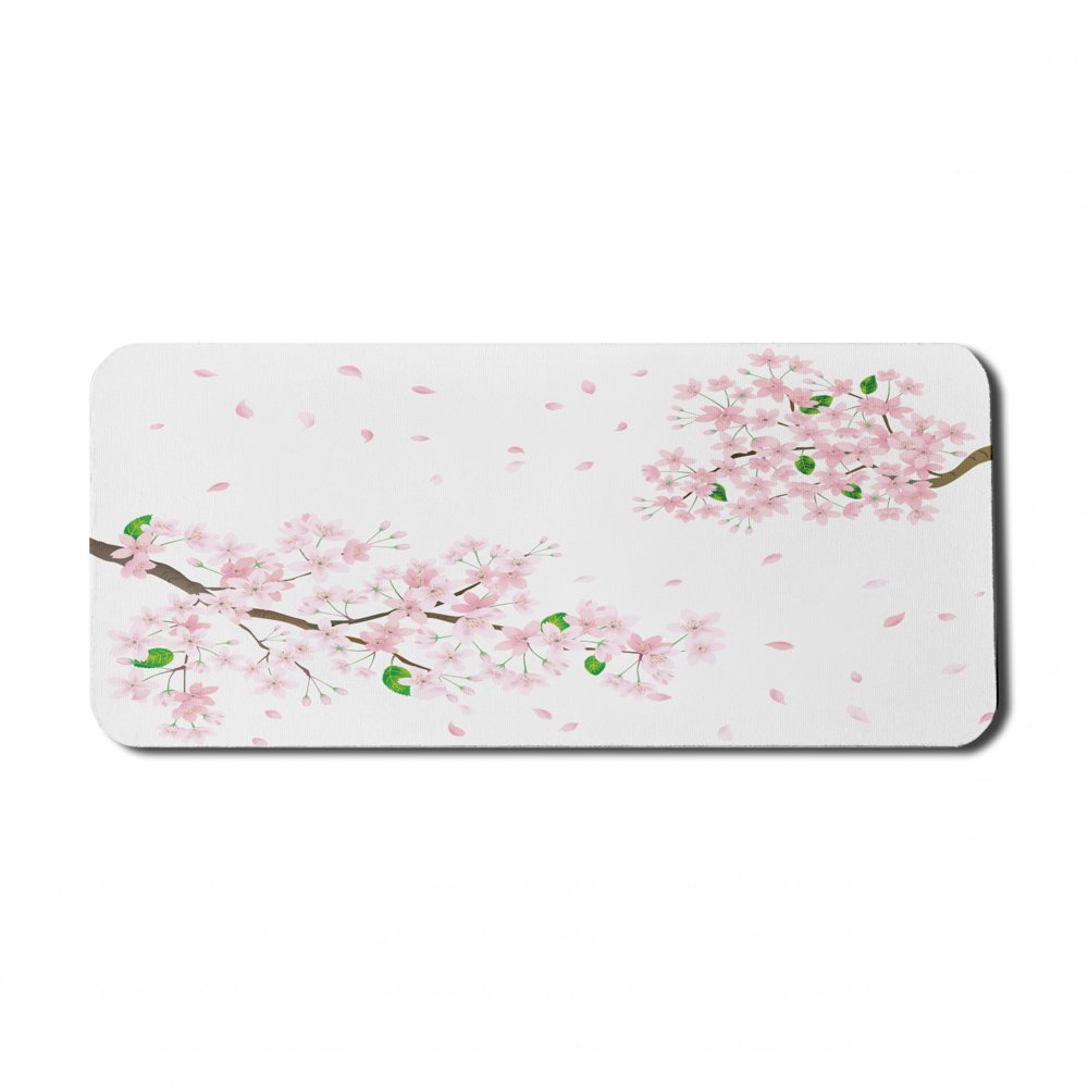 Floral Computer Mouse Pad, Pastel Tone Sakura Flower Branches in Cherry