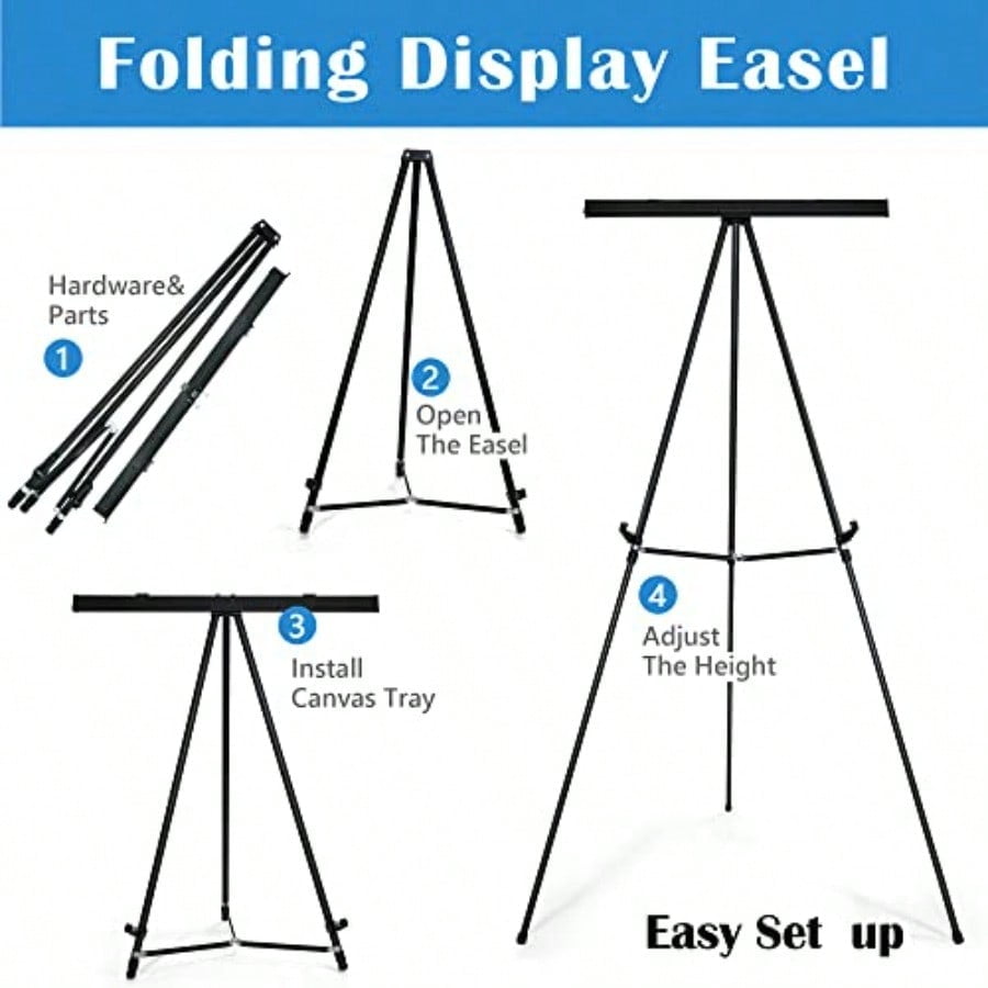 Aluminum Flip Chart Display Easel Stand with Adjustable Floor for Boardroom Whiteboard Paper Pads Signage 63 1/2'' High Black