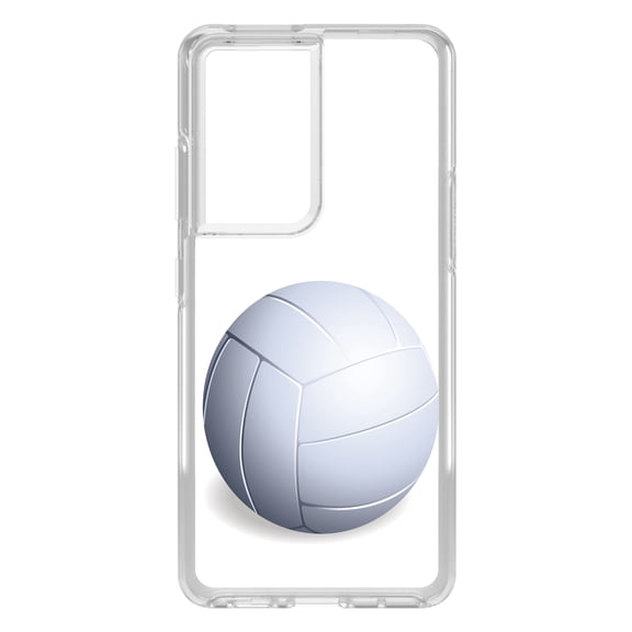 DistinctInk Clear Shockproof Hybrid Case for Galaxy S21 ULTRA 5G (6.8" Screen) - TPU Bumper, Acrylic Back, Tempered Glass Screen Protector - White Volleyball