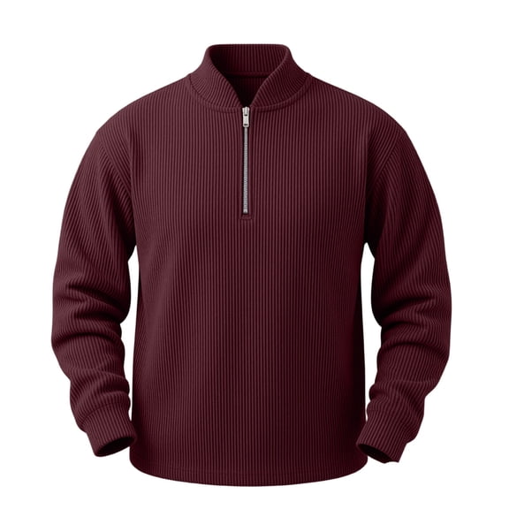 fatyb Mens Corduroy Tops Quarter Zip Stand Collar Pullover Long Sleeve Casual Sweatshirt for Fall Winter