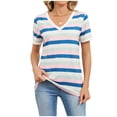 thumbnail image 2 of Otvok Women's Striped Print Short Sleeve Blouses Button V-Neck Pullover Casual Fashionable Top, 2 of 6