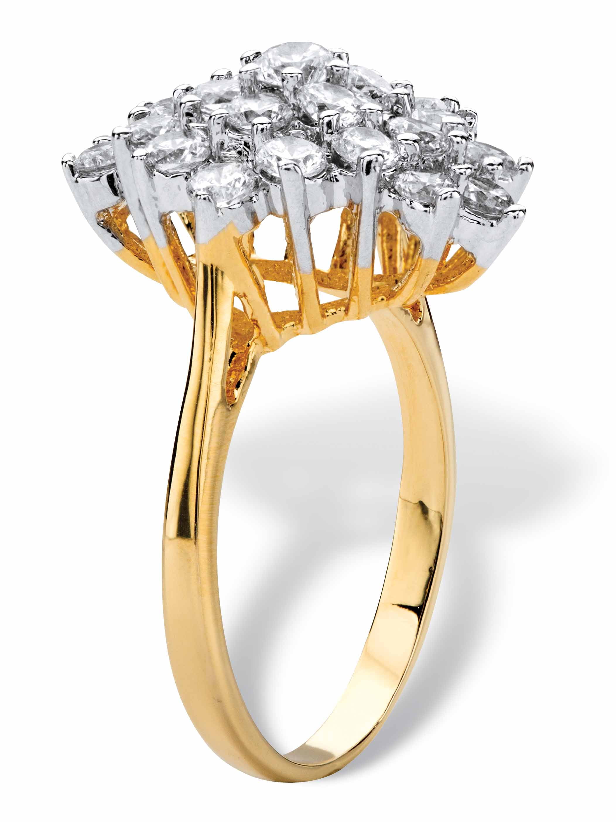 PalmBeach Jewelry 1.82 TCW Cubic Zirconia Marquise-Shaped Cluster Cocktail Ring Gold-Plated