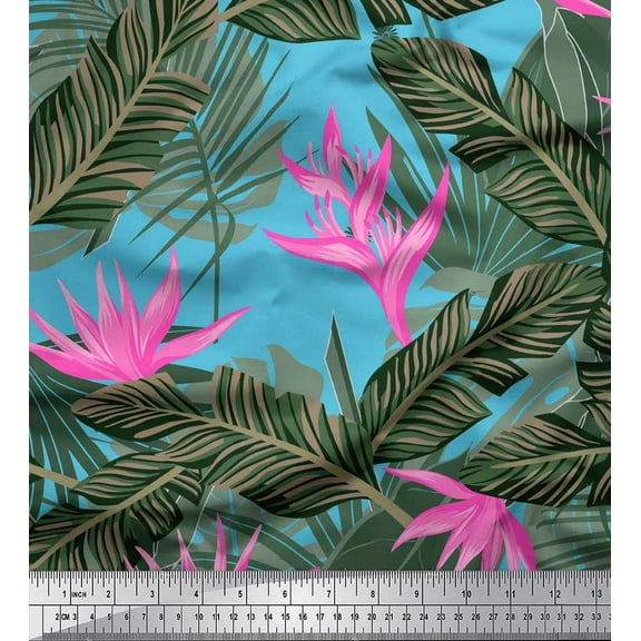 Soimoi Cotton Duck Fabric Floral & Leaves Tropical Printed Craft Fabric by the Yard 42 Inch Wide