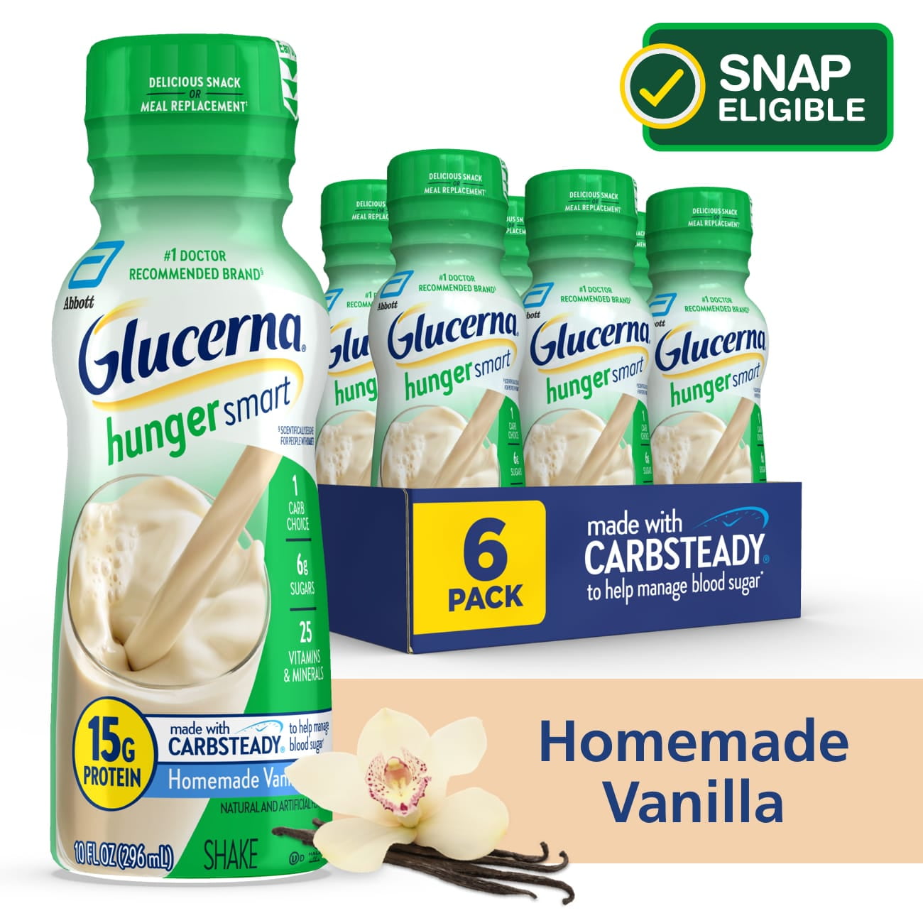 Glucerna Hunger Smart Shake, Homemade Vanilla, 10-fl-oz Bottle, 6 Count