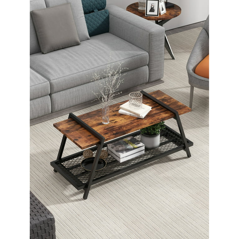 [ US IN STOCK] Coffee Table Simple Modern Coffee Table Open Design  Rectangular Minimalist Coffee Tables for Living Room Home Office Vintage  Industrial