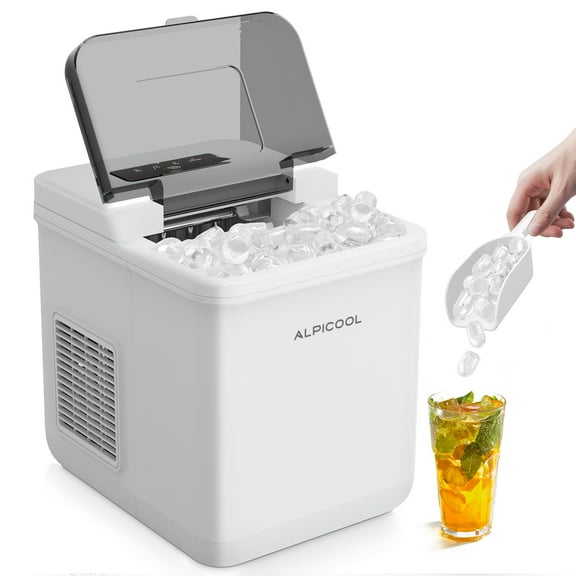 Alpicool Nugget Ice Maker 9 Bullet Cubes in 8 Mins, 24lbs/24H, 12V/24V/240V Portable Ice Machine with Basket and Scoop, for Home/Car/Kitchen/RV/Camping/Bar