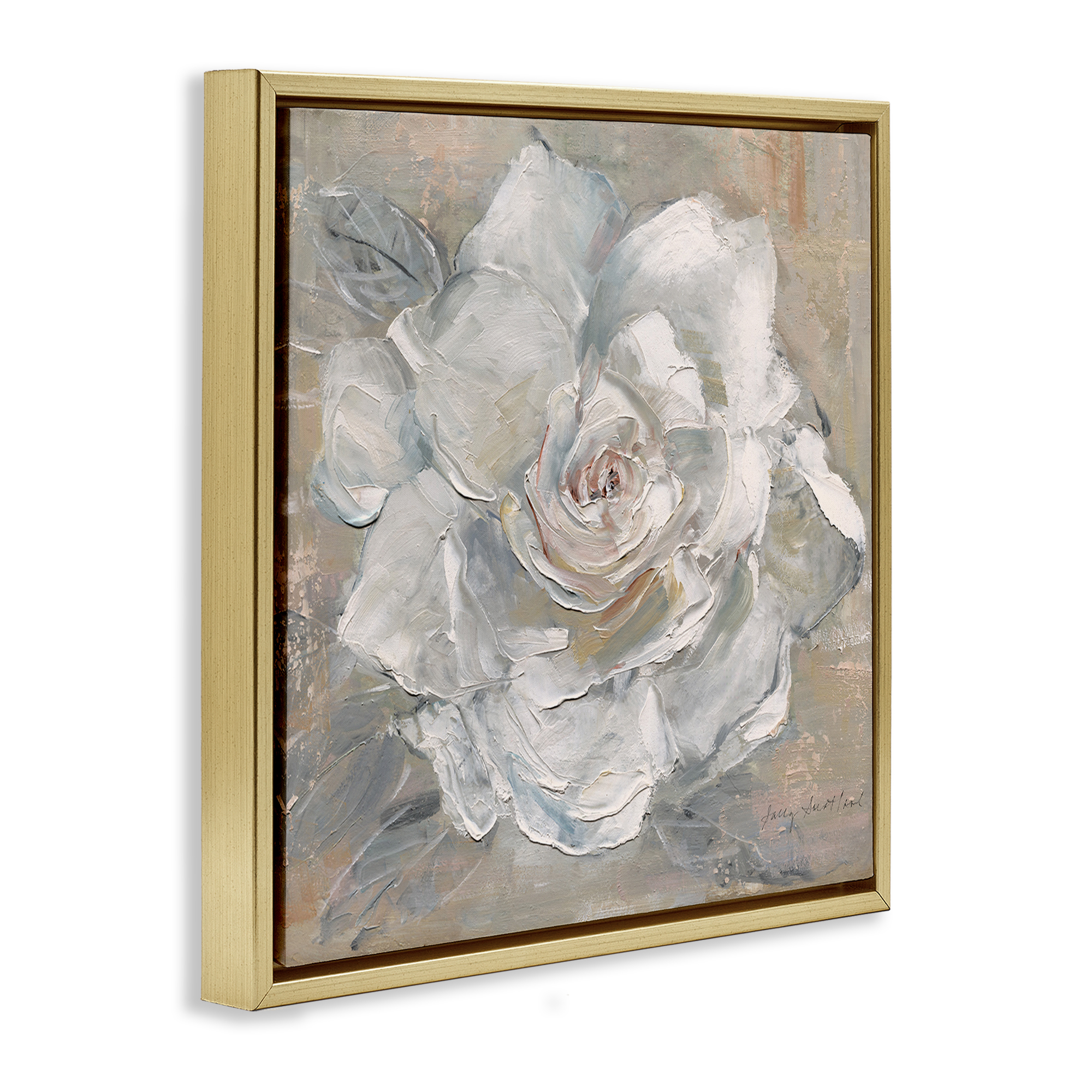 Stupell Industries Paint Streak Rose Botanical & Floral Painting Gold Floater Framed Art Print Wall Art, 18 x 18