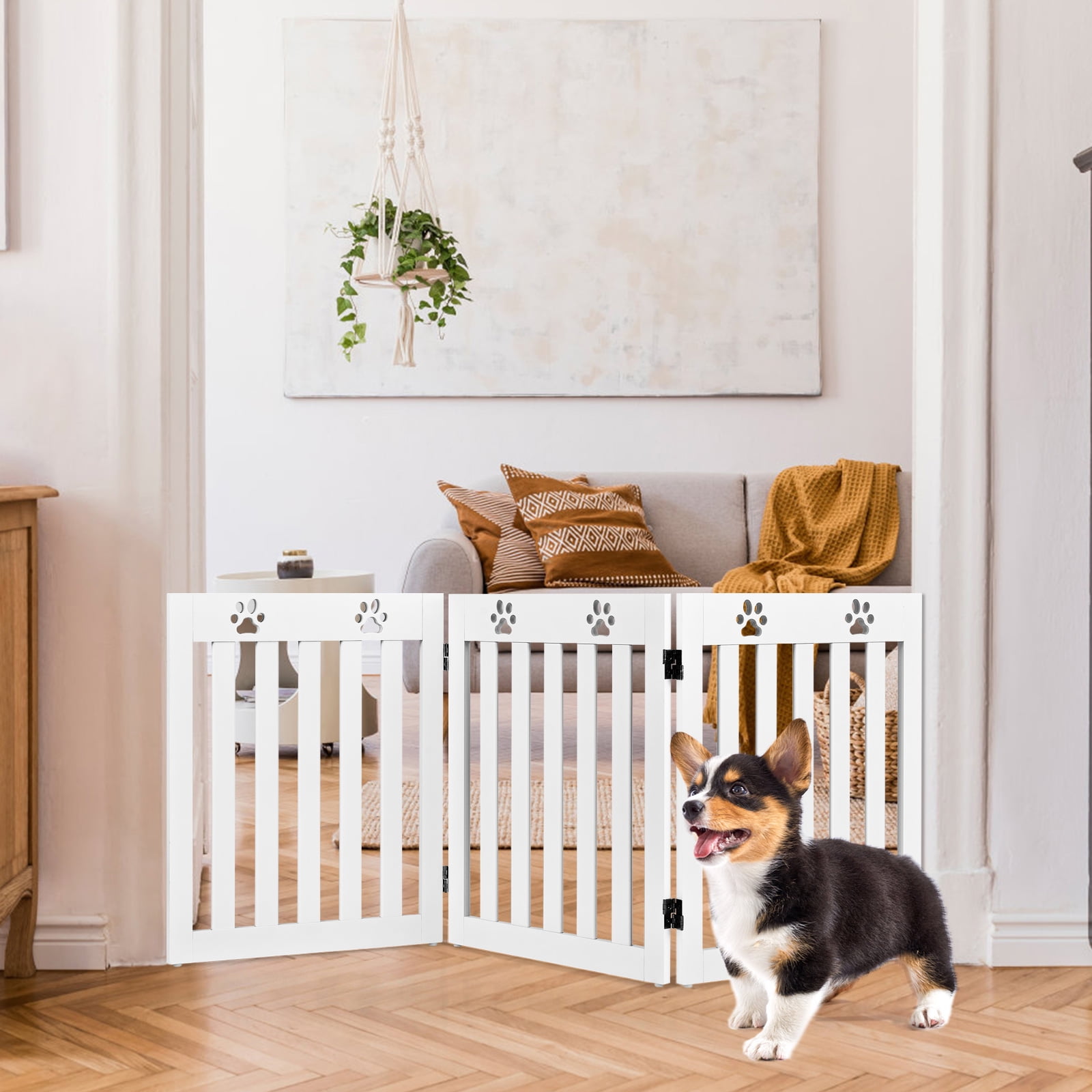 Infans 24" Folding Wooden Freestanding Dog Gate Pet Gate W/360