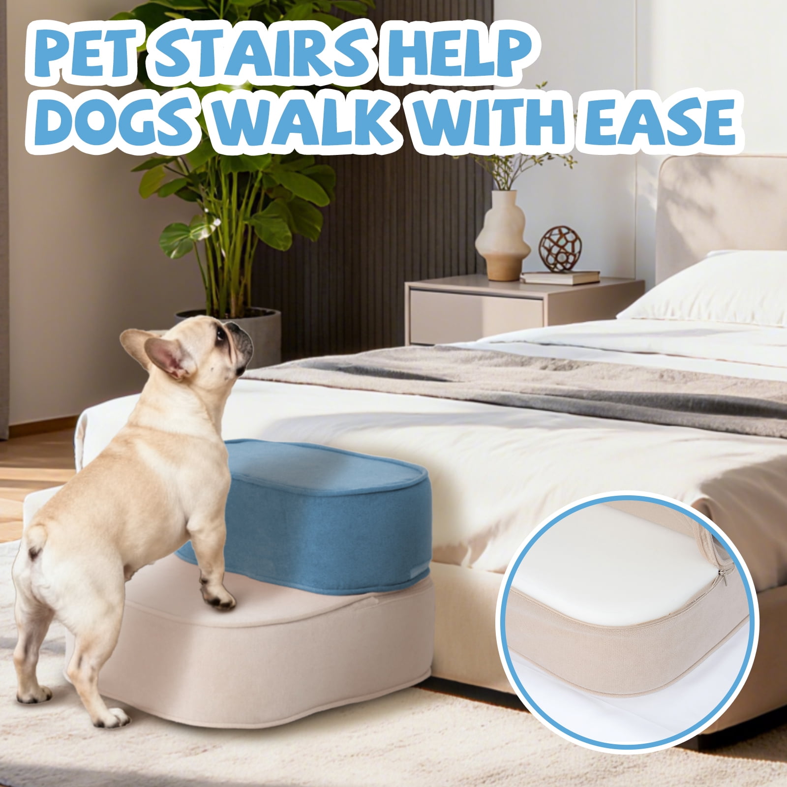 2-Step Dog Stairs for Small Dogs 11.8" H, 2-in-1 Convertible Pet Steps for High Bed & Couch, High Density Foam Non-Slip Dog Ramp for Puppies, Senior Dogs & Cats
