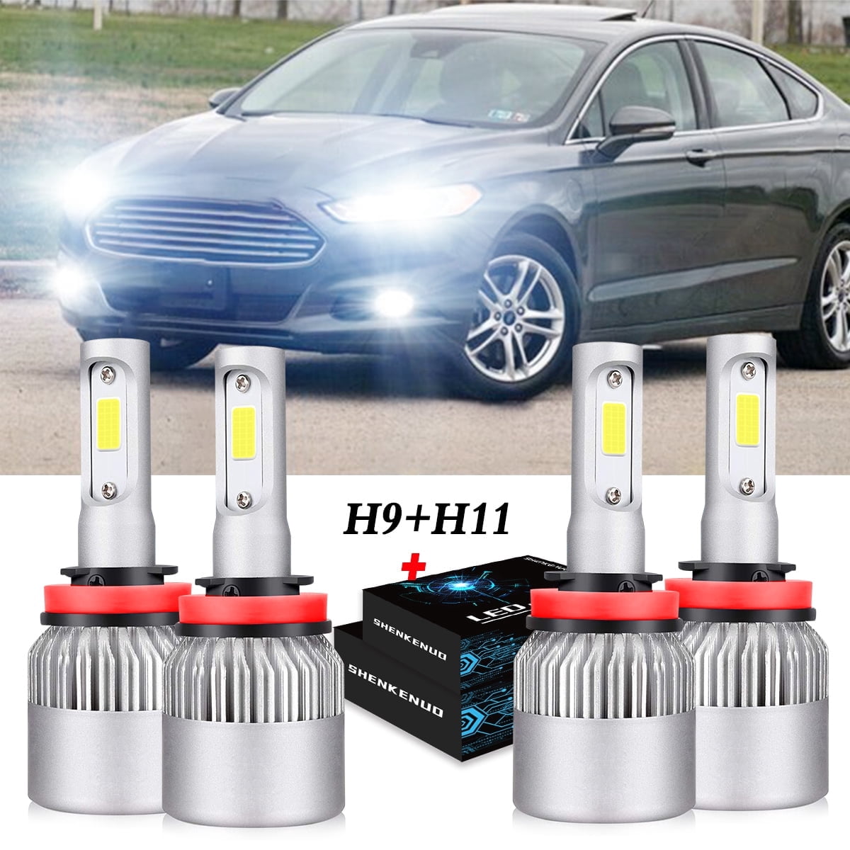 Biromanle LED Bulb Combo For Nissan Sentra (2013-2019) – H9 High Beam, H11 Low Beam & Fog Light, 6000K White