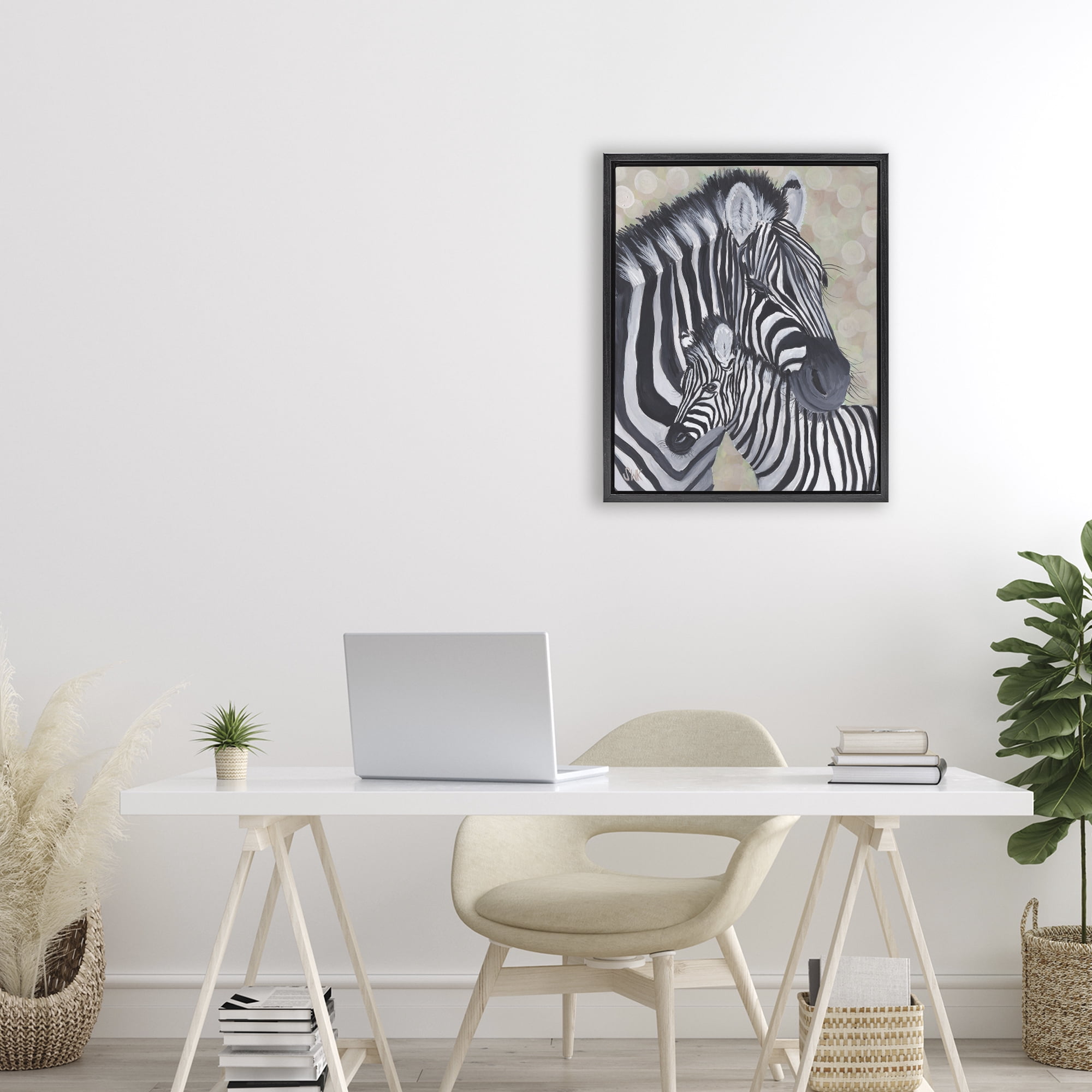 Stupell Industries Mama Zebra & Her Foal Black Framed Floater Canvas Wall Art, design by Sarah Waldron Kimball