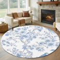 thumbnail image 3 of Vintage Light Round Area&nbsp;Rug 6ft Blue Flowers Leaf Bird Rustic Natural Scenery Non-Slip&nbsp;Washable Circle Rugs Soft Felt Indoor Floor Mat for Bedroom Kitchen Living Room Bathroom, 3 of 9
