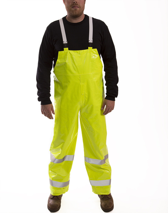 lg O24122 TINGLEY Large Fluorescent Yellow-Green 30 Icon 12 mil Polyurethane and Polyester Bib Overalls with Front Snap