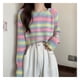 thumbnail image 2 of Lindo suéter de manga larga con cuello redondo dulce color retro raya casual suéter corto, 2 of 8