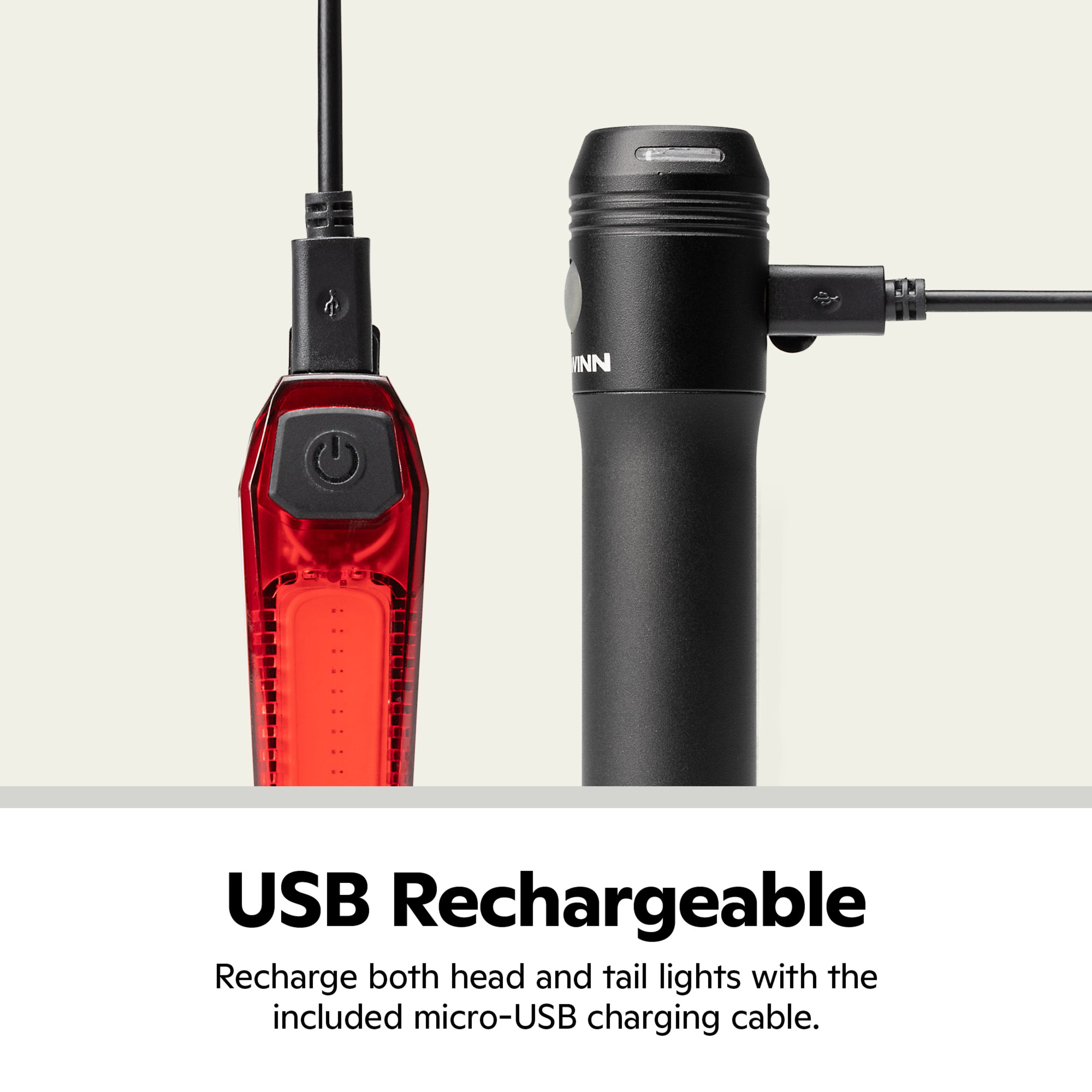 Schwinn USB Rechargeable Light Set, 500 Lumens, Black
