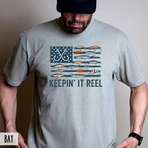 "Keepin' It Reel" Fishing Flag T-Shirt – Patriotic Angler & Lure Graphic Tee