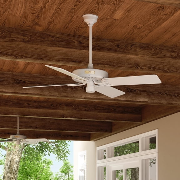 Hunter 52 inch Outdoor or Indoor Ceiling Fan No Light - White Ceiling Fan without Light, For Patio, Porch, Garage, or Living Room, Standard Mount, 5 Blades, Pull Chain - Original 23845, White