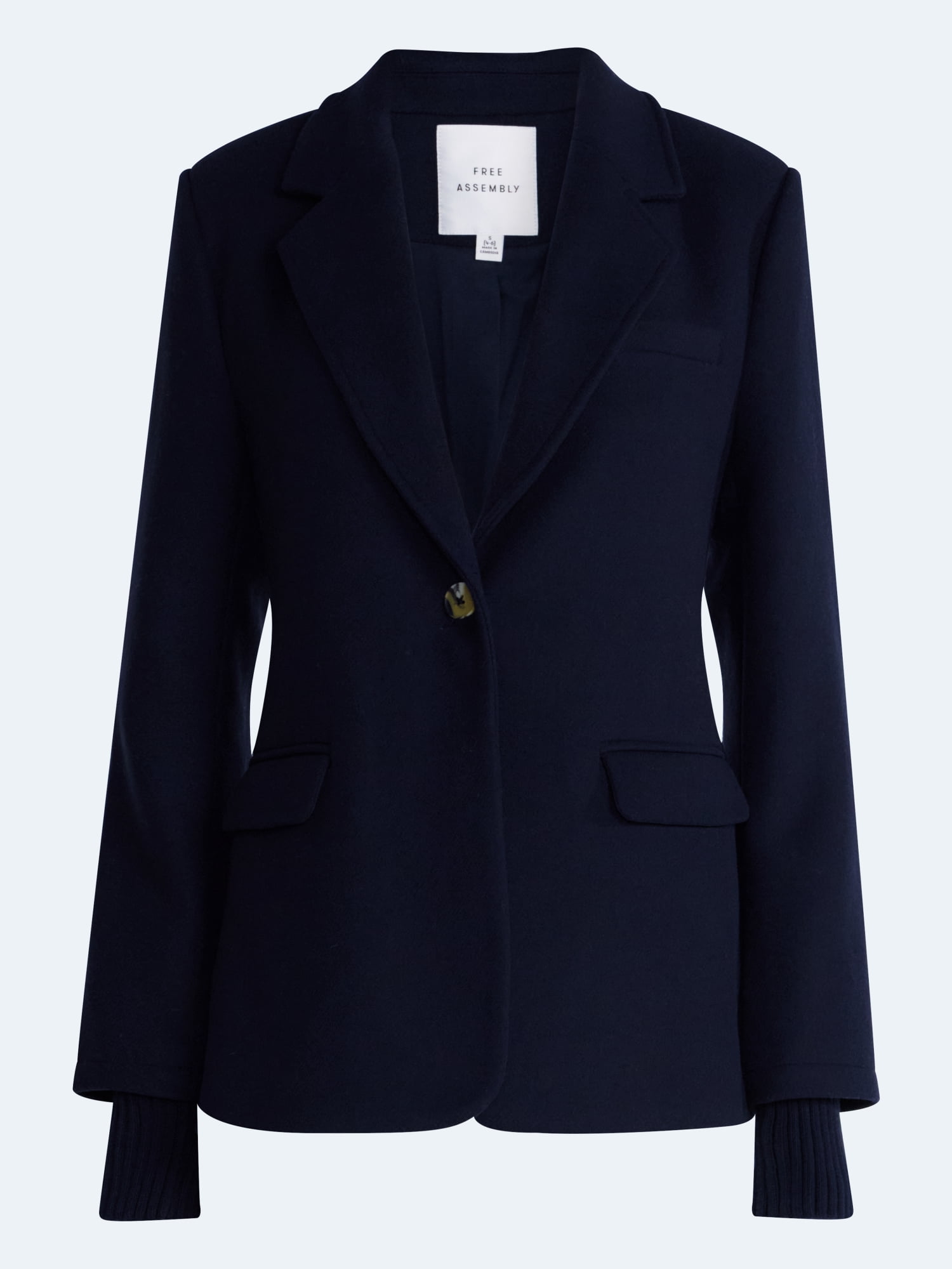 Free Assembly Women's and Women's Plus Single-Breasted Blazer with Ribbed Cuffs, Sizes XS-4X