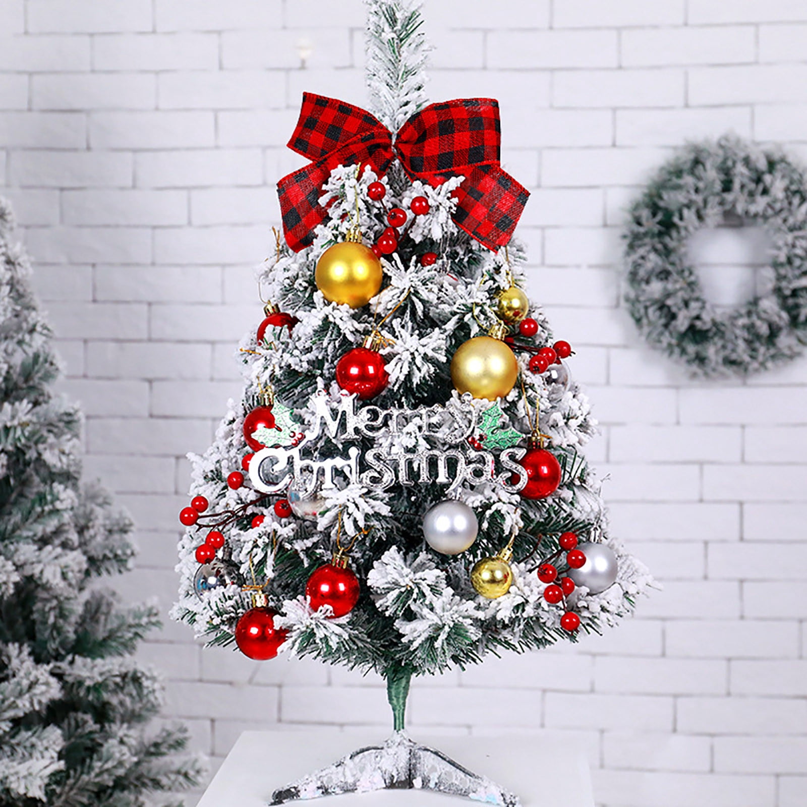 EUDIDV Xmas Decoration Ornaments 60cm Green Flocking Christmas Tree Package Decoration Desktop Christmas Tree Decoration Christmas Figurines