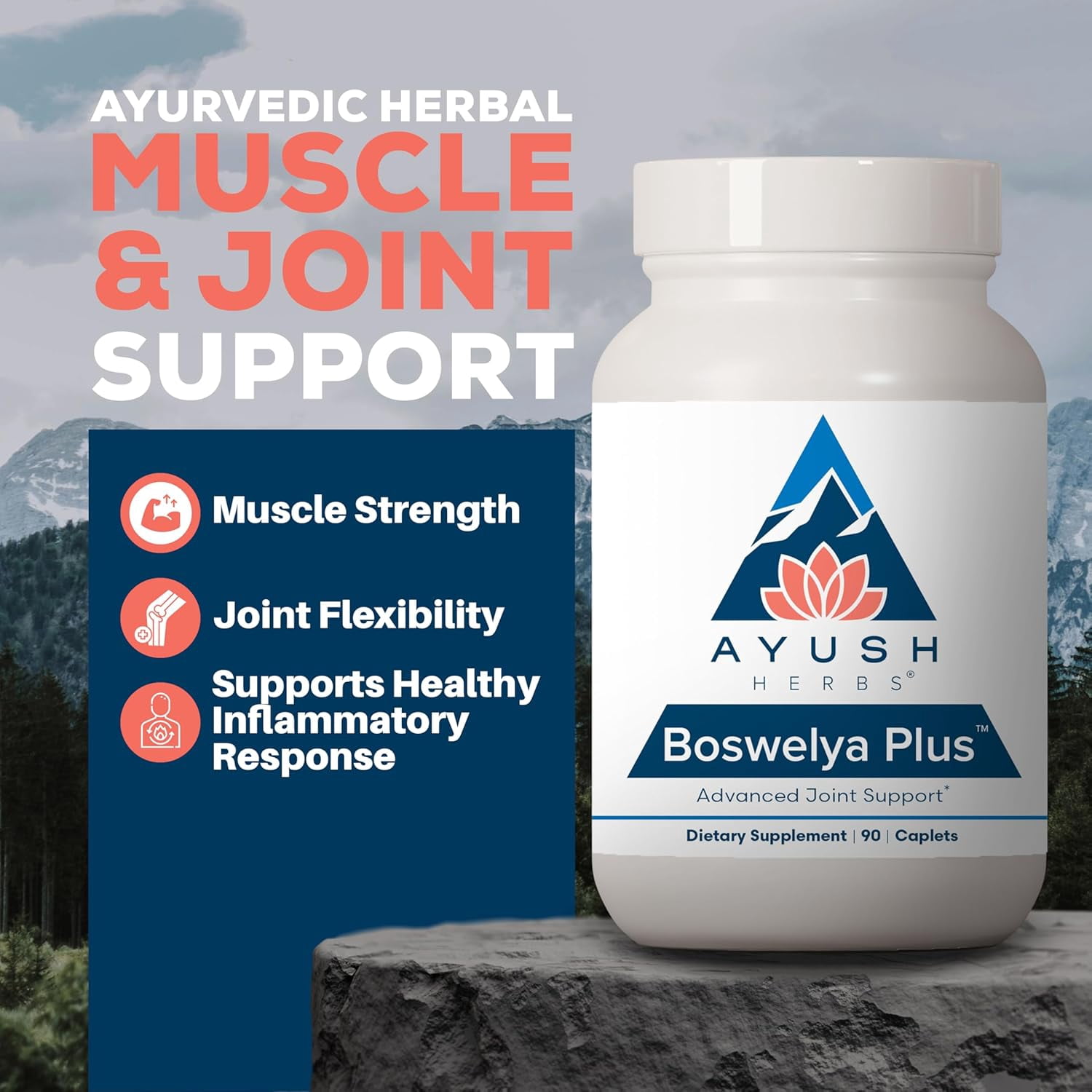 Ayush Herbs Boswelya Plus Glucosamine Chondroitin Supplement for Joint Support, 90 Caplets