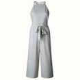 thumbnail image 3 of MORTTIC Women's Striped Sleeveless Wide-Leg Jumpsuit with Bow Belt High Waist Casual Summer Romper Gray，S, 3 of 5