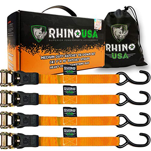 RHINO USA Ratchet Tie Down Straps (4PK) 1,823lb Guaranteed Max Break