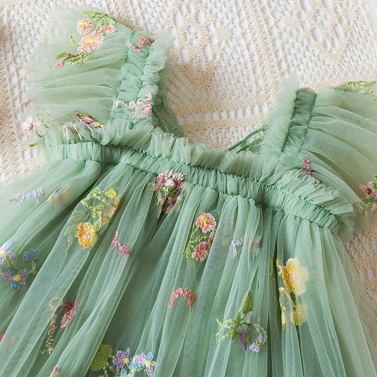 NIEWTR Little Girl Butterfly Wings Dress Star Print Square Neck Sleeveless  Layered Tulle DressSize 0-5YChildren Sleeveless Layered Tulle Dress Glitter  Mesh Dress(A13-Green,6-12 Months) - Walmart.com