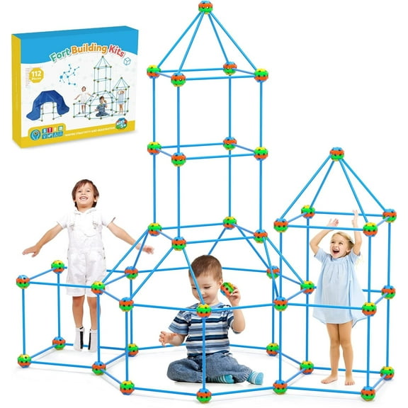 112 Pieces Fort Building Kit Toys for Kids, DIY Building Castles Tunnels Play Tent Rocket Tower Toy