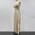 thumbnail image 6 of FRSASU Women's Summer Dress Beach Long High Slit Sleeveless Vacation Holiday Beachwear Maxi Dress Beige, 6 of 8