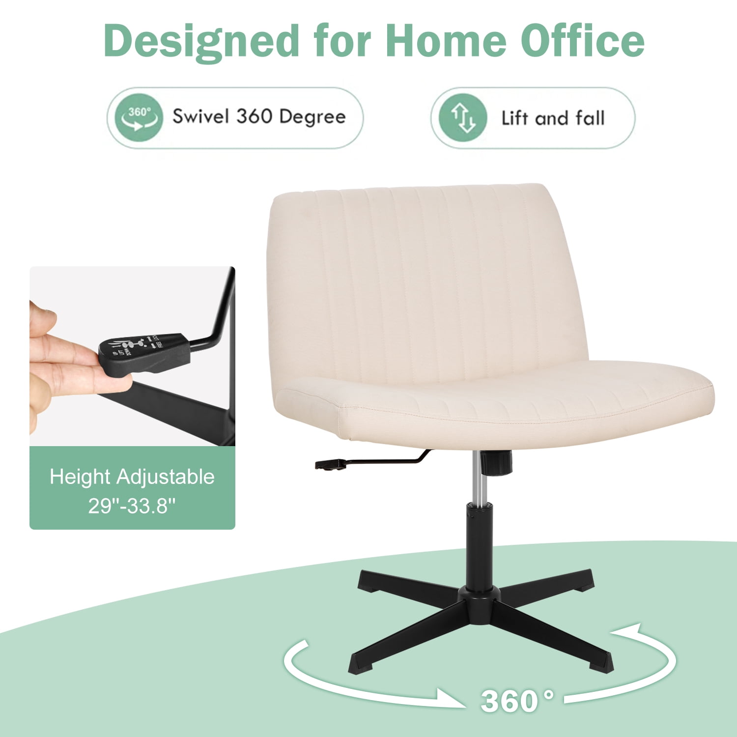 NiamVelo Criss Cross Chair, Wide Desk Chair No Wheels Vanity Chair Adjustable Computer Chair Modern Task Chair Armless Office Chair for Adults （Beige）