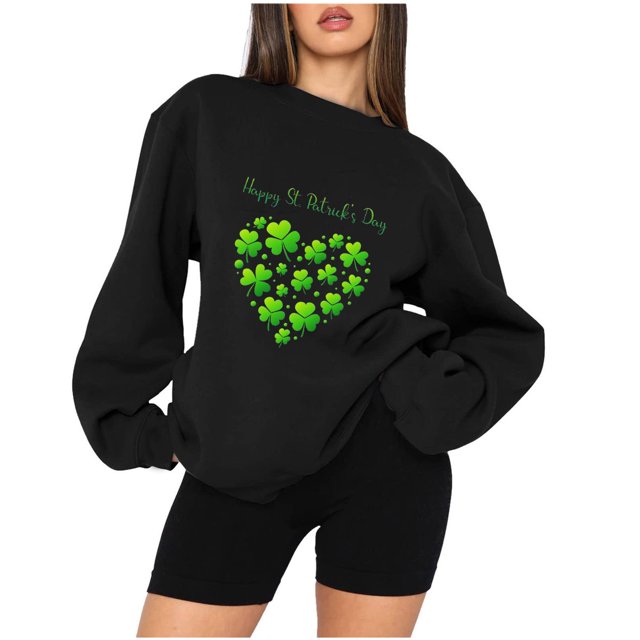 Qiopertar Femmes Décontracté Manches Longues Col Rond Hauts Blouse Ample Imprimé Saint-Patrick Chandail en Molleton Graphique Liquidation Livraison Gratuite à Moins de 5$ jusqu'à 90 % de Réduction