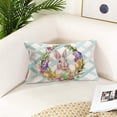 thumbnail image 3 of Throw Pillow Covers 12x20 Inch Easter Bunny Lumbar Farmhouse Cotton Linen Watercolor Eggs Case Home Oblong Cushion Cover for Sofa (Wreath) Green L-01, 3 of 6