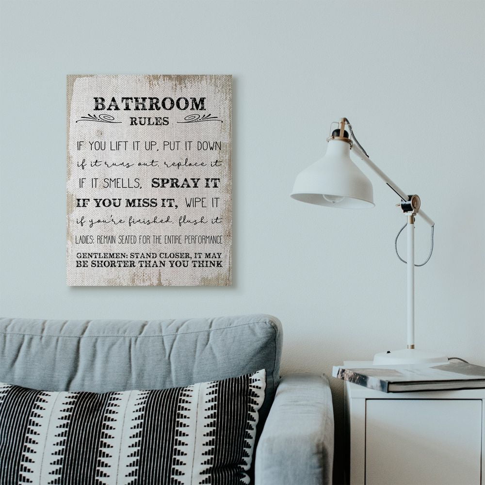 Stupell Industries Bathroom Rules Funny Word Wood Textured Design Canvas Wall Art by Daphne Polselli