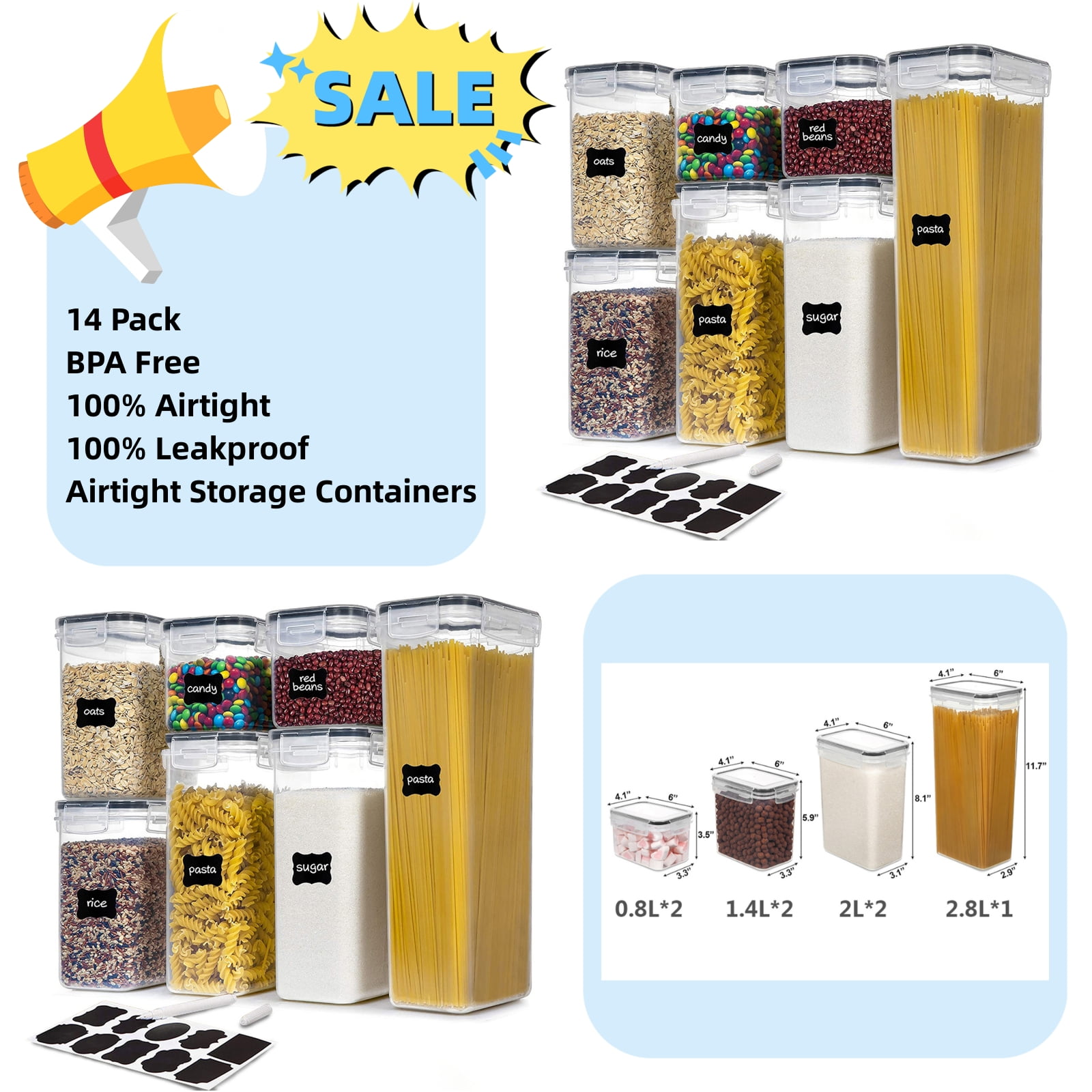 14PCS BPA Free Airtight Pantry Containers, Large Tall Airtight Food