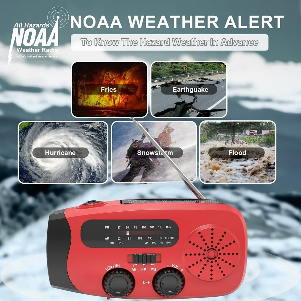 Baweave Hand Crank Emergency Radio  Portable Radio Solar Powerd AM FM WB NOAA Weather Radio with Flashlight  Cell Phone Charge  SOS Alarm