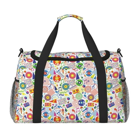 Lukts Retro Musi Disco for Hand-Held Messenger Travel Bag  Personal Belongings Bag Travel Luggage Overnight Suitable for Men and Women