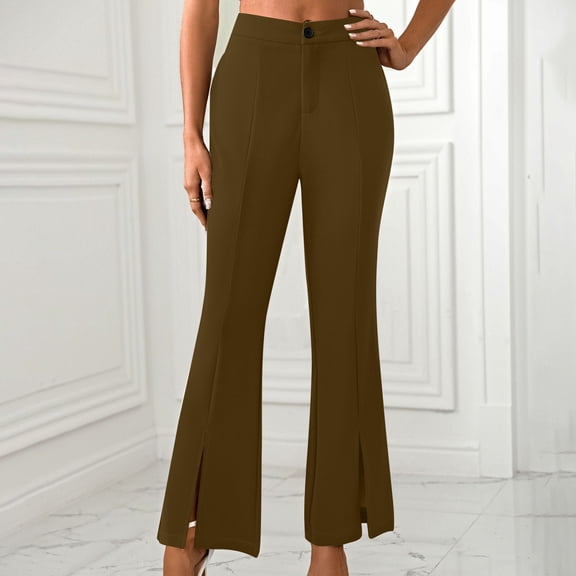 Abomasnow Women's Split Front Elastic High Waist Elegant Flare Leg Long Pants