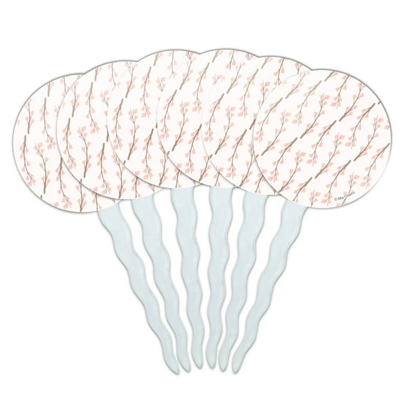 Cherry Blossoms Flowers Pattern Cupcake Picks Toppers Decoration Set of 6