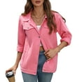 thumbnail image 3 of Womens Trendy Long Sleeve Denim Jackets Button Down Fitted Trucker Shacket with Pockets Pink L, 3 of 7