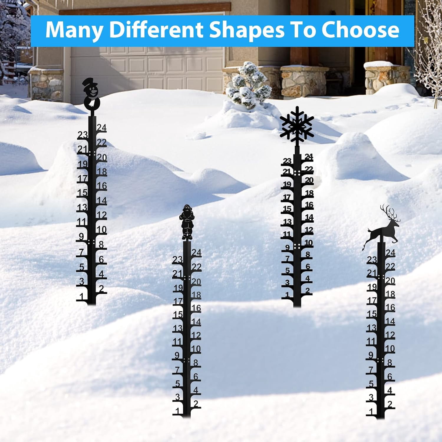 Snow Measuring Stick, 24inch Snow Gauge, Outdoor Measuring Gauge, Metal Detachable Snow Measuring Stick, Rain Gauge Garden Stakes for Yard, Lawn & Garden, Easy to Read