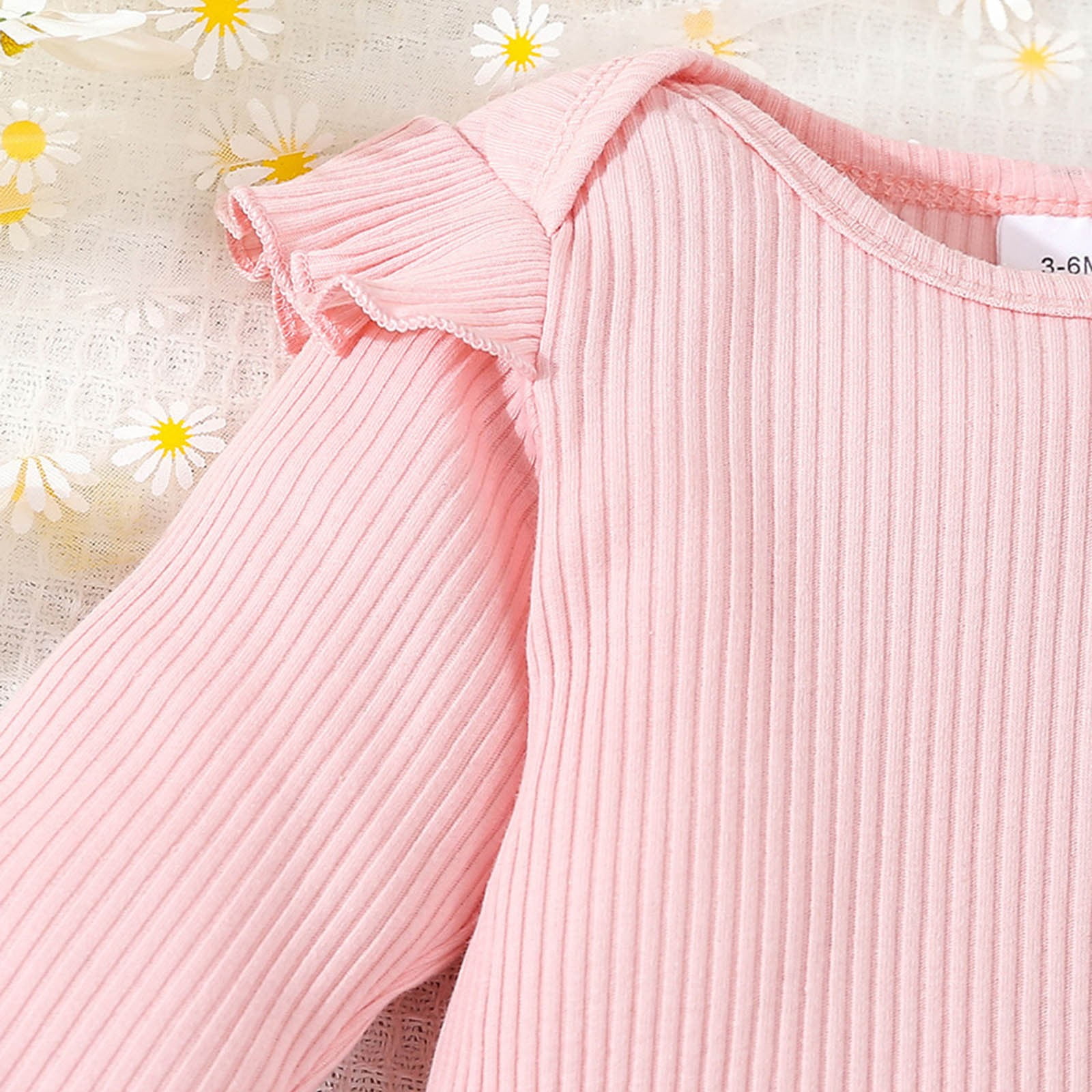 dazeni Newborn Baby Girl Clothes Cute Ribbed Long Sleeve Ruffle Romper Daisy Belted Pants 2 Piece Fall Winter Outfits Infant Clothes 0 3 6 12 18 Months