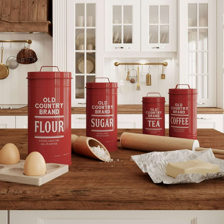 Barnyard Designs Canister Sets for Kitchen Counter Vintage Kitchen  Canisters, Country Rustic Farmhouse Decor for the Kitchen, Coffee Tea Sugar  Flour Farmhouse Kitchen Decor, Metal, Red, Set of 4 
