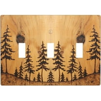 Sunyuer Pine Tree Wood Decorative Wall Plate, 3 Gang Triple Toggle Outlet Cover Decorative Switch Plate for Kitchen Bathroom Bedroom, Mid Size 4.5x6.38 Inch