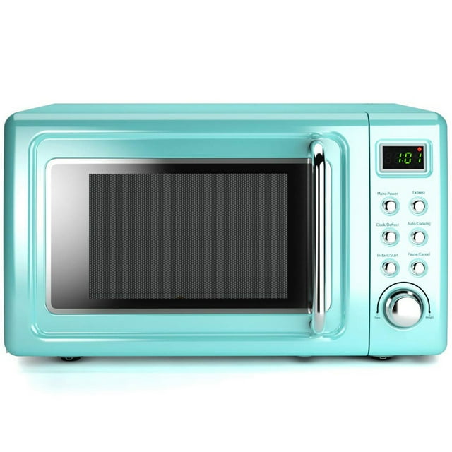 Costway Four à Micro-Ondes Rétro de Comptoir 0,7 Pi3 700 W Écran DEL Plateau Tournant en Verre Vert