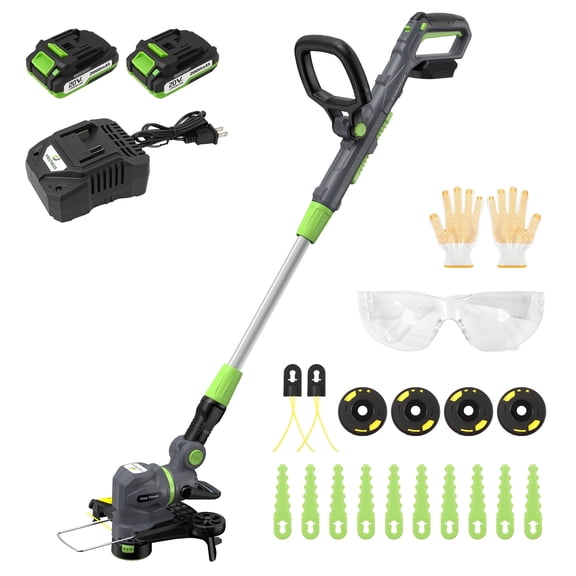 Firstness String Trimmer Cordless, 20V Electric Weed Wacker with 2 Batteries & Charger, Powerful 8500 RPM, Grass Trimmer & Edger for Lawn Care, Yard, Garden, 3-in-1 Cutting Head, Lightweight 4.85lbs