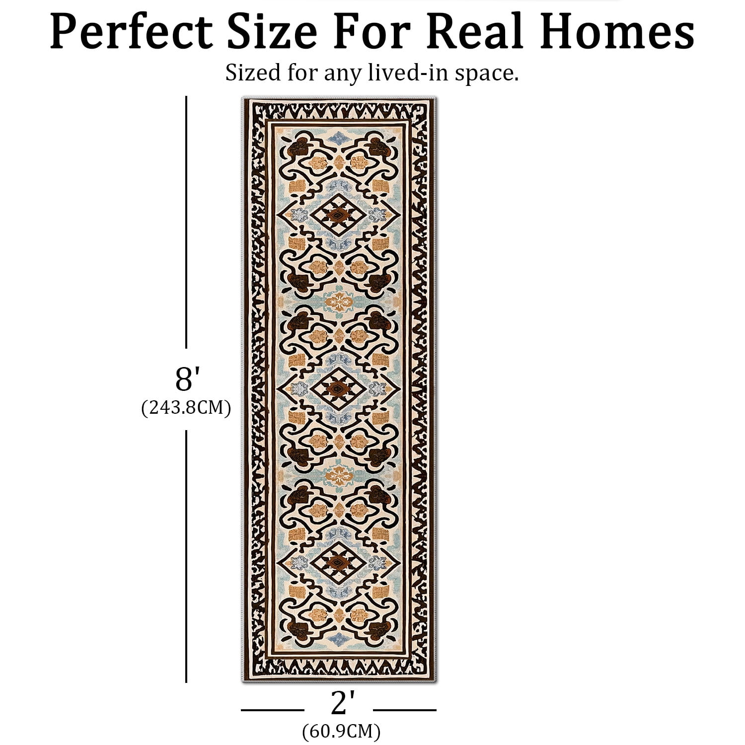 TECHVIDA 2'x8' Hallway Runner Rug Boho,Non Slip Machine Washable Rugs for Hallway Kitchen,Dark Brown