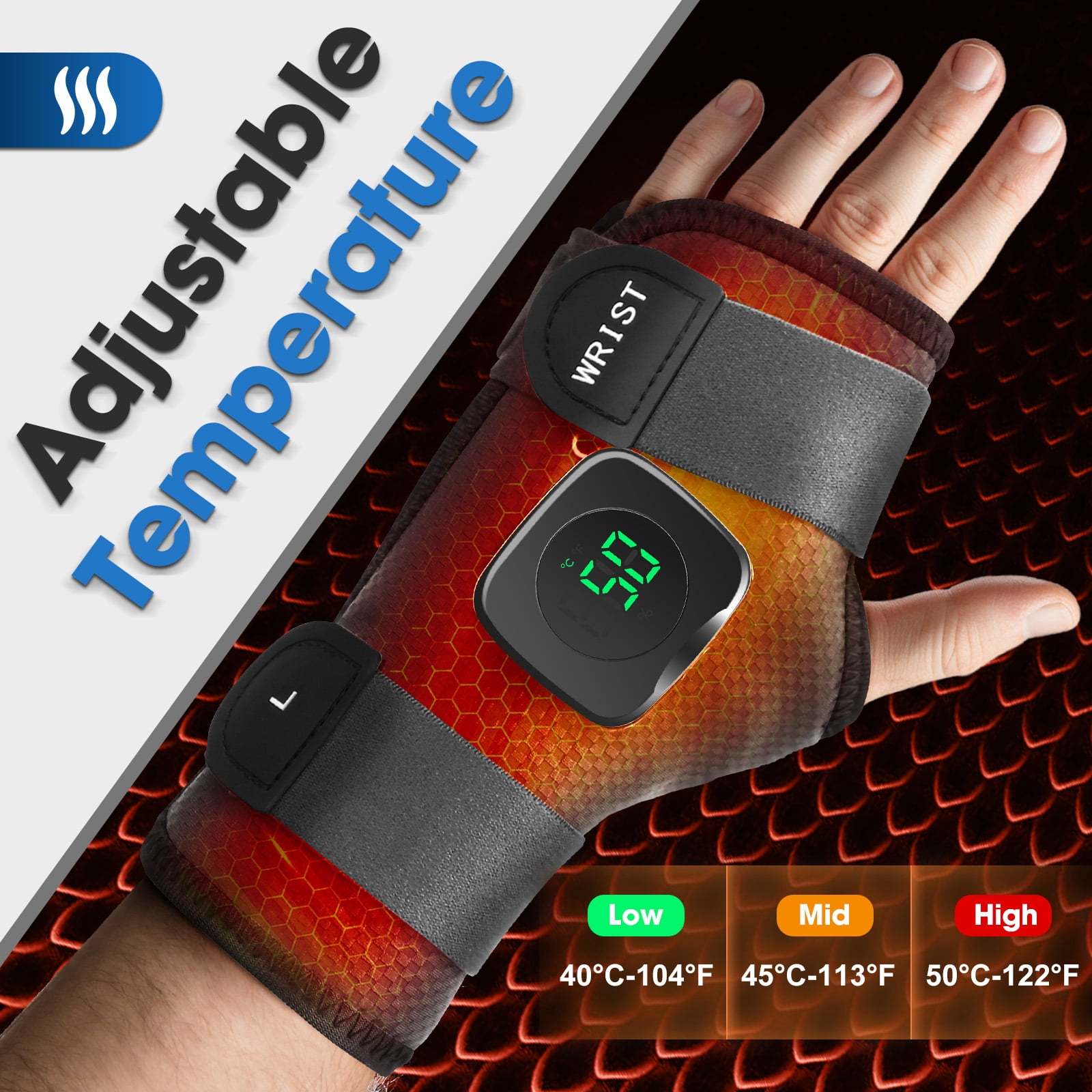 Wrist Heating Pad, Cordless Heated Wrap Brace, Heated Wrist Wrap with 3 Heat Levels, Hand Heating Pad, Hand Brace for Support,Gifts for Family, Travel Left Hand(Gray)